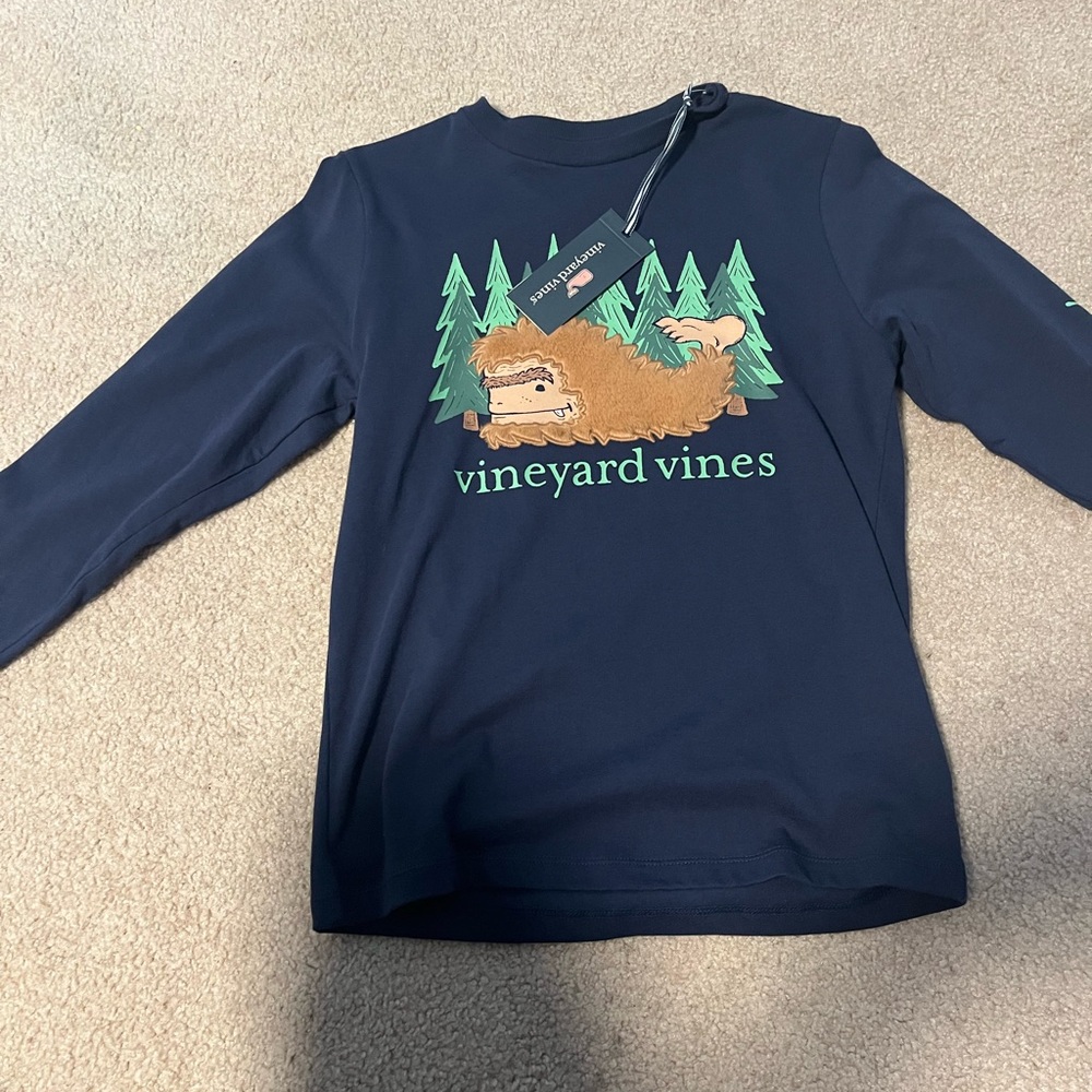 Vineyard Vines Kids Long Sleeve Shirt - Navy with Forest Design